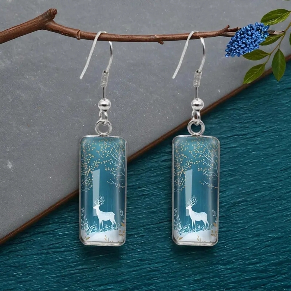 Elegant Blue Stainless Steel Acrylic Deer Earrings - Picture 3 of 4